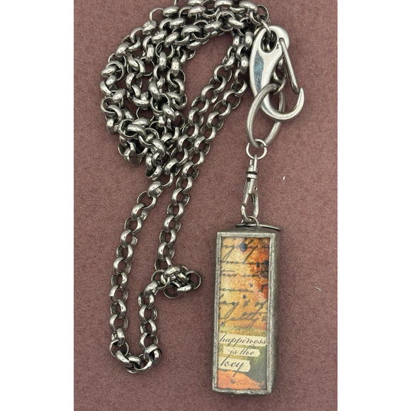 Jewel Kade Happiness Key Necklace 30” Silver Tone Chain w/ Pewter Framed Pendant - Picture 5 of 12